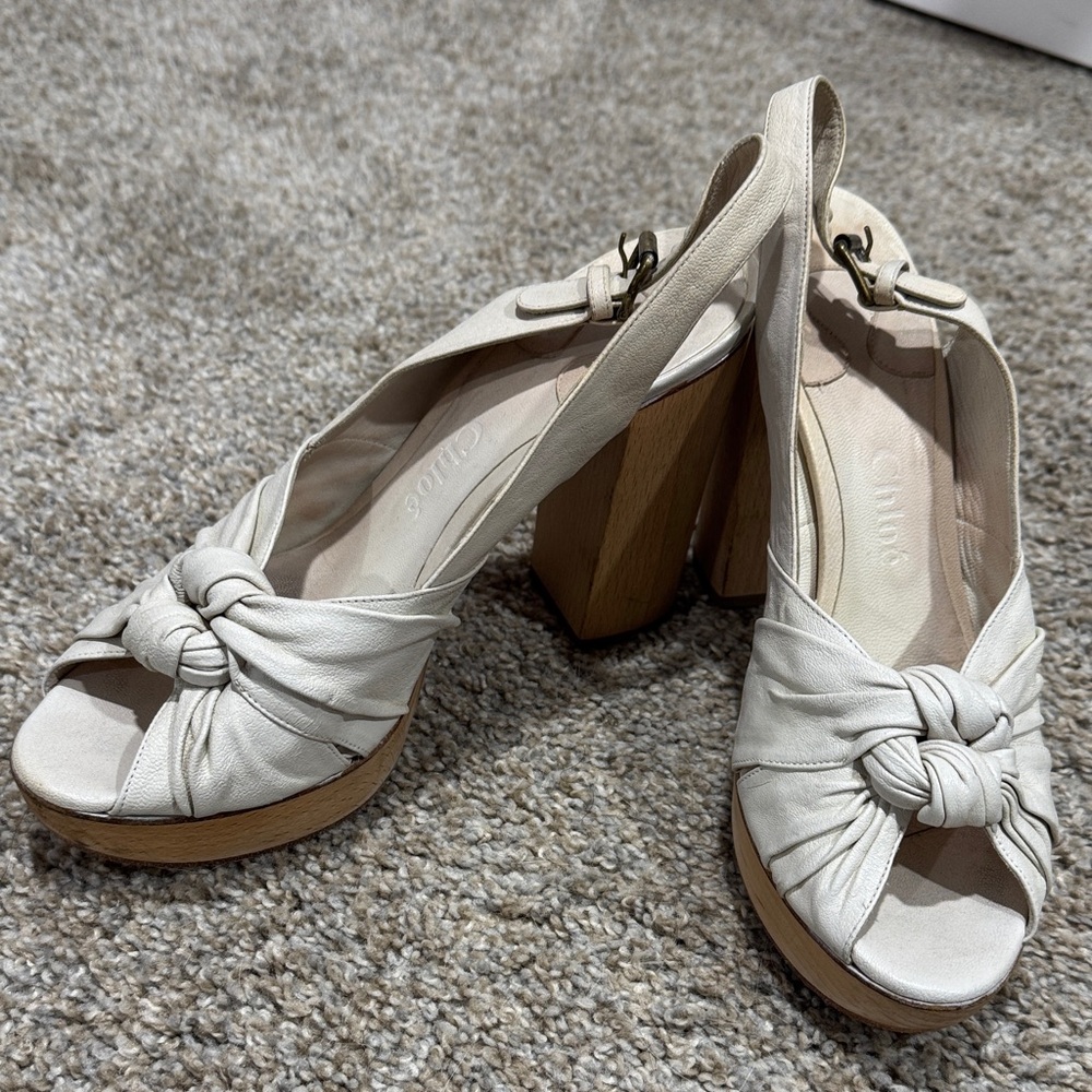 Chloé Peep Toe Chic Cream Slingback Heels